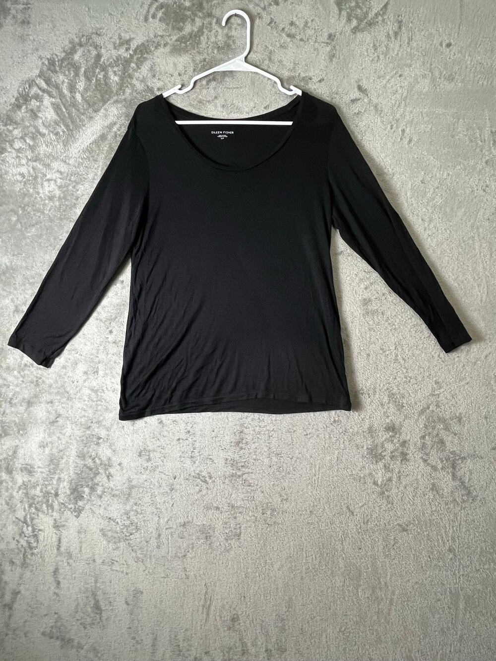 Eileen Fisher Black Silk Cotton Scoop Neck 3/4 Sleeve Lightweight Top Size Small